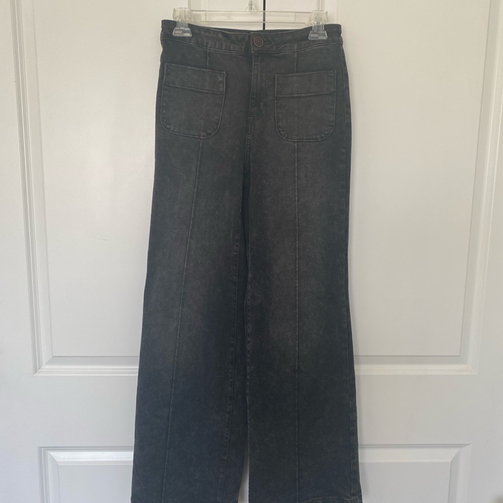 Black wash wide leg trouser pant